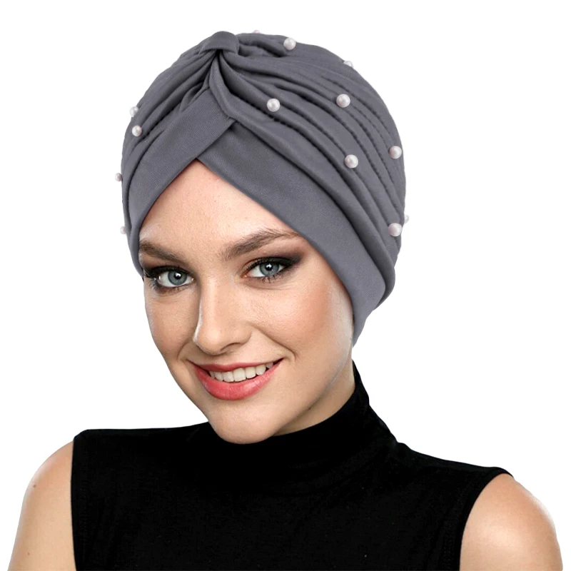 

New Women Beaded Turban 2022 Muslim Hijab Caps African Headwrap Ladies Head Wraps India Hat femme musulman turbante mujer