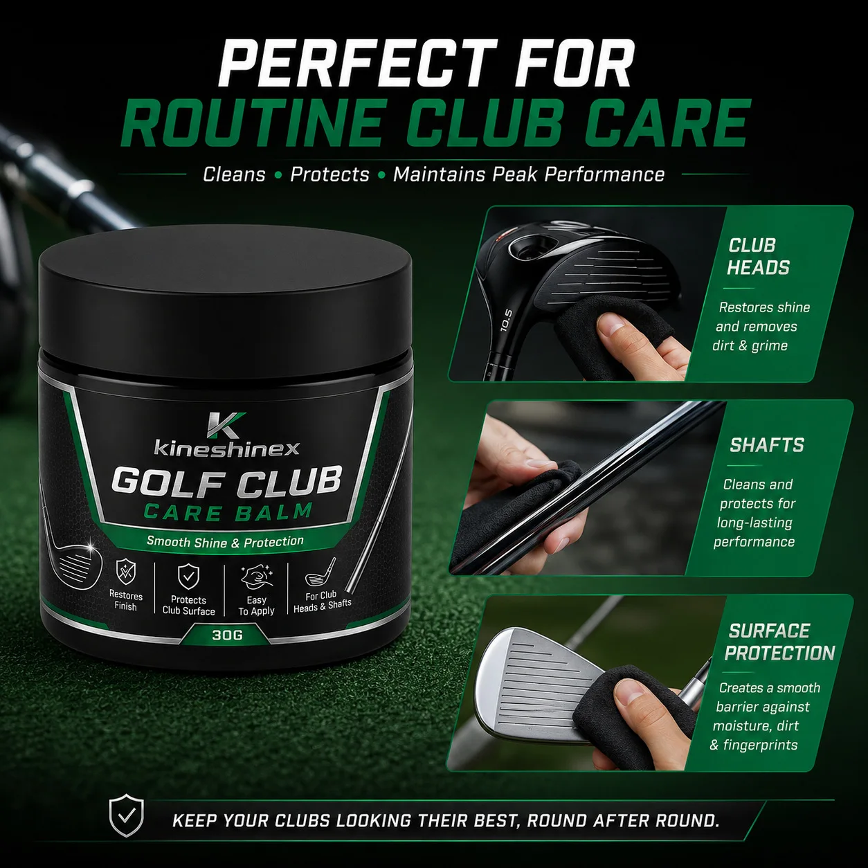 30g Golf Club Care Balm with Sponge, Club Head & Shaft Cleaner Polish, Restores Shine, Surface Protection, Easy Apply Golf Care