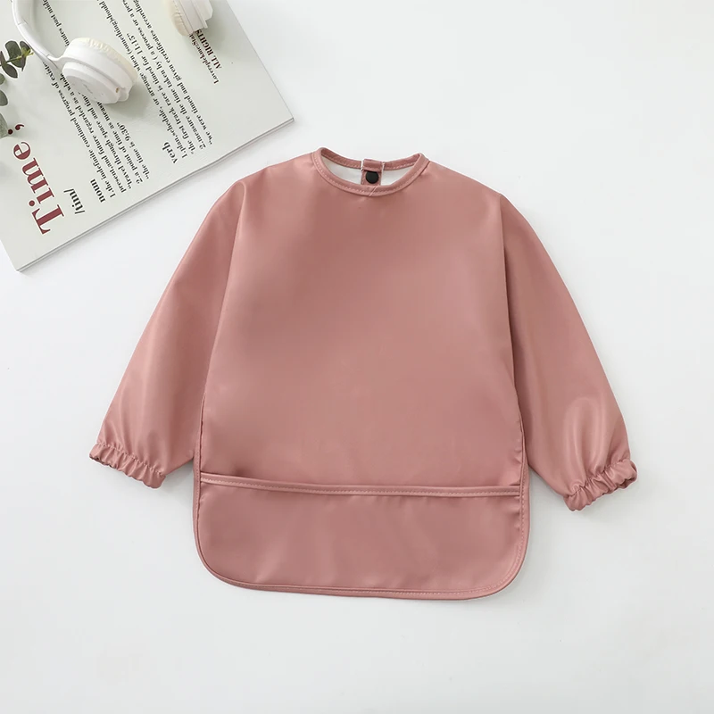 아기 턱받이 손수건 단색 아트 스목 긴팔 방수 유아용 식사 앞치마 아기 수유용품