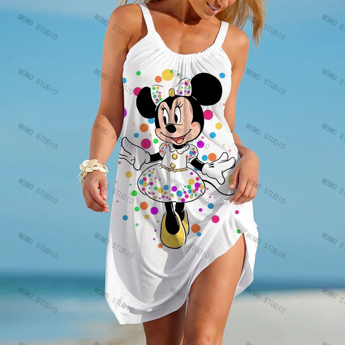 Hot Sale Women's Beach Dress Sleeveless Elegant Dress Cartoon Loose Sling Minnie Mouse Sexy Women's Disney Print New Nightdress