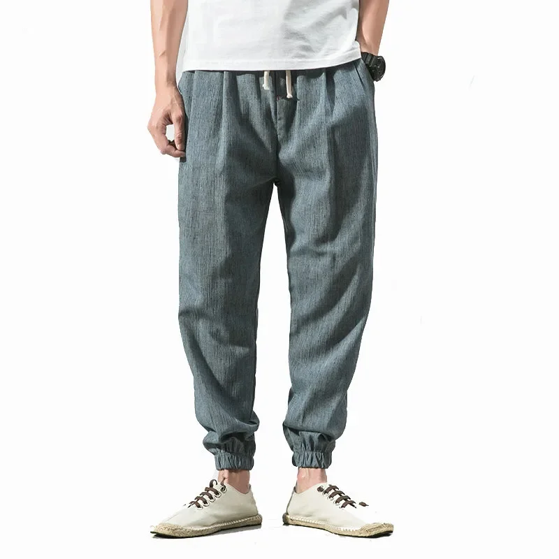 Japanese-Style Retro Streetwear 2020 Summer Men Cotton Linen Sweatpants Trousers Men Casual Harem Pants Breathable Men Joggers