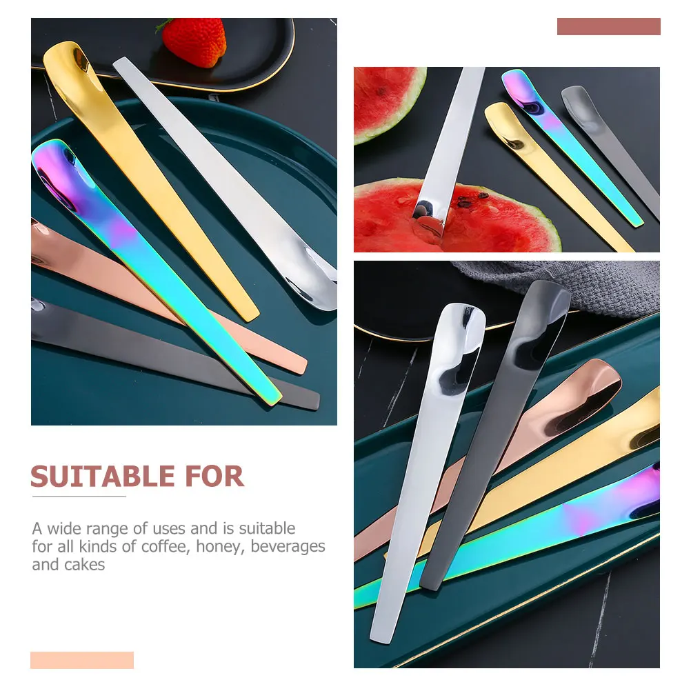 

2pcs Stainless Steel Shovel Spoon Long Handle Dessert Coffee Ice Cream Spoon Silver Titanium Color Kitchen Tool
