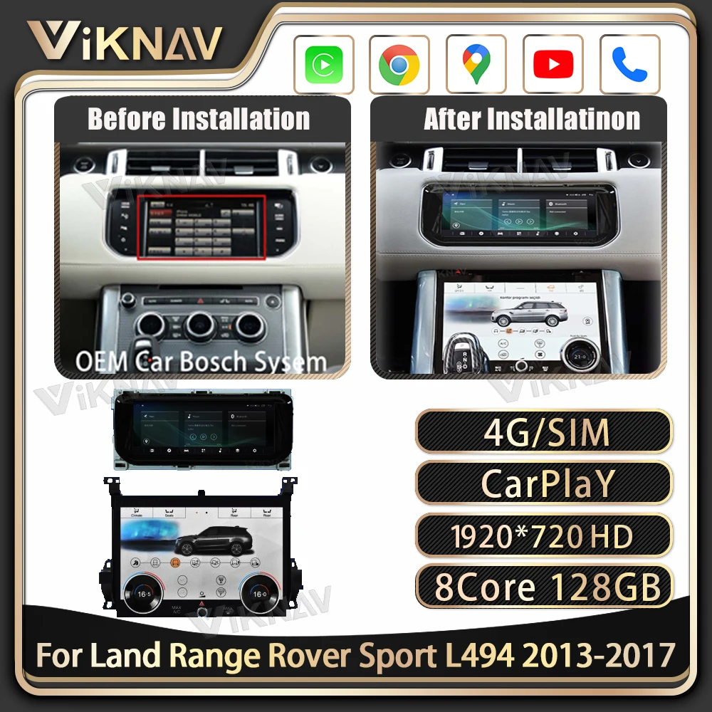 Viknav Android For Range Rover Sport L494 2013-2017 Car Radio Stereo  GPS Multimedia Plyerith AC Panel Climate Control