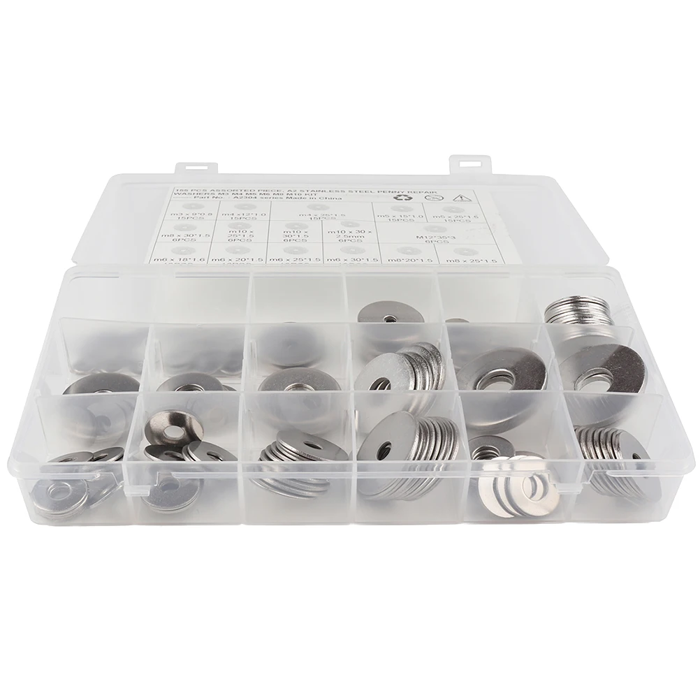 

165 Pcs Stainless Steel Washer M5 M8 M10 Flat Gasket Ring Plain High Conductivity Corrosion Resistant Smooth Surface Prevent