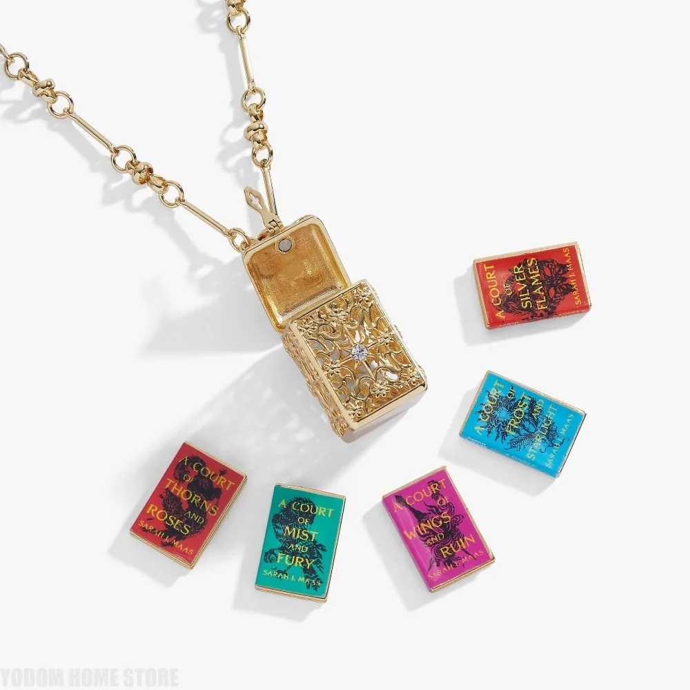 Retro Book Box Pendant Opening Necklace Court of Thorns and Roses Mini Book Hanging Ornaments Home Decorations