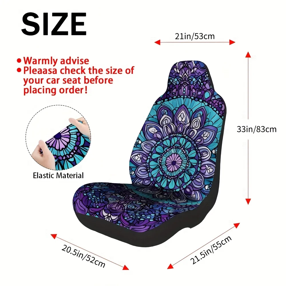 2pcs Universal Car Seat Covers Set - Elegant Floral Mandala Design, Soft Breathable Fabric, Non-Slip Backrest & Armrest Protecti