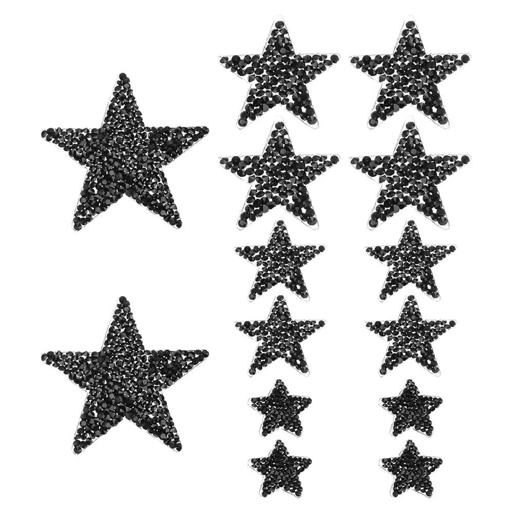 

120 Pcs Star Iron on Patches, Rhinestone Glitter Patch Appliques for Clothing Repair Hats Jeans Shoes Decoration, Black
