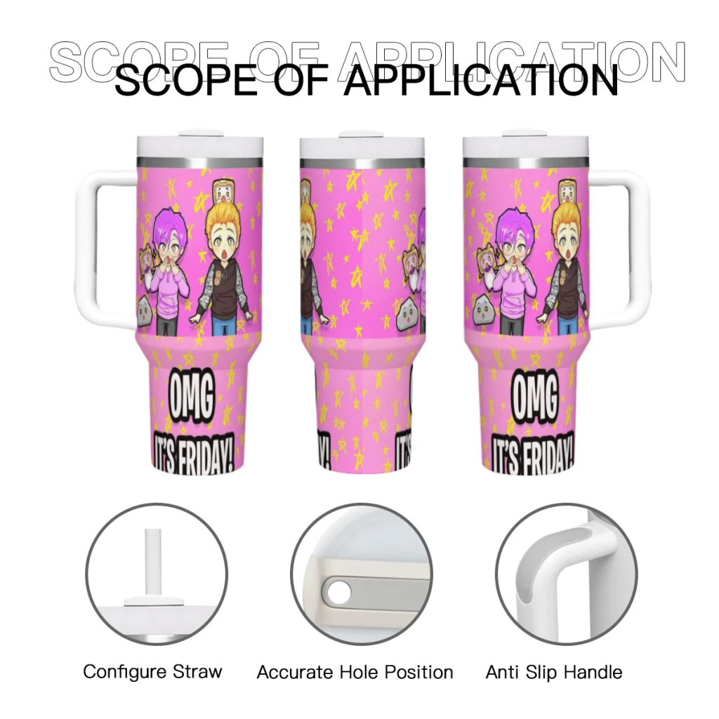 Travel Mugs Lankybox Foxy Boxy Kawaii Stainless Steel 304 Drinkware Thermal 40oz/1200ml  Large Capacity Handle Car Cup