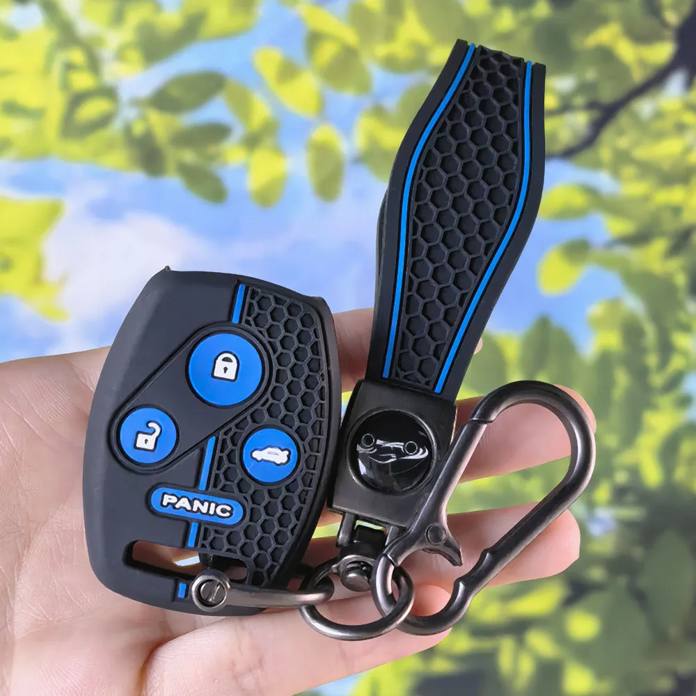 Sport Stripe Silicone Key Case With Keychain for Honda Accord Civic CR‑V Pilot Insight Ridgeline Car Remote Fob Holder Shell