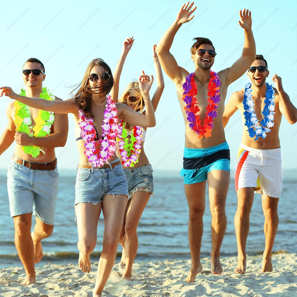 1–150 Stück hawaiianische Leis Bulk hawaiianische Blumen-Halskette, Sommer-Tropen-Girlande, Geburtstagsparty-Dekoration, Luau-Hochzeit, künstliche Blume – Detail 6