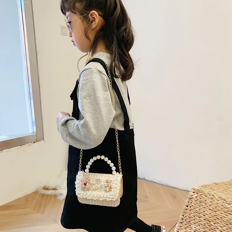 New Children's Fashion Little Fragrant Wind Elsa Princess Bag Little Girl Pearl Handheld Crossbody Bag Net Red envelope