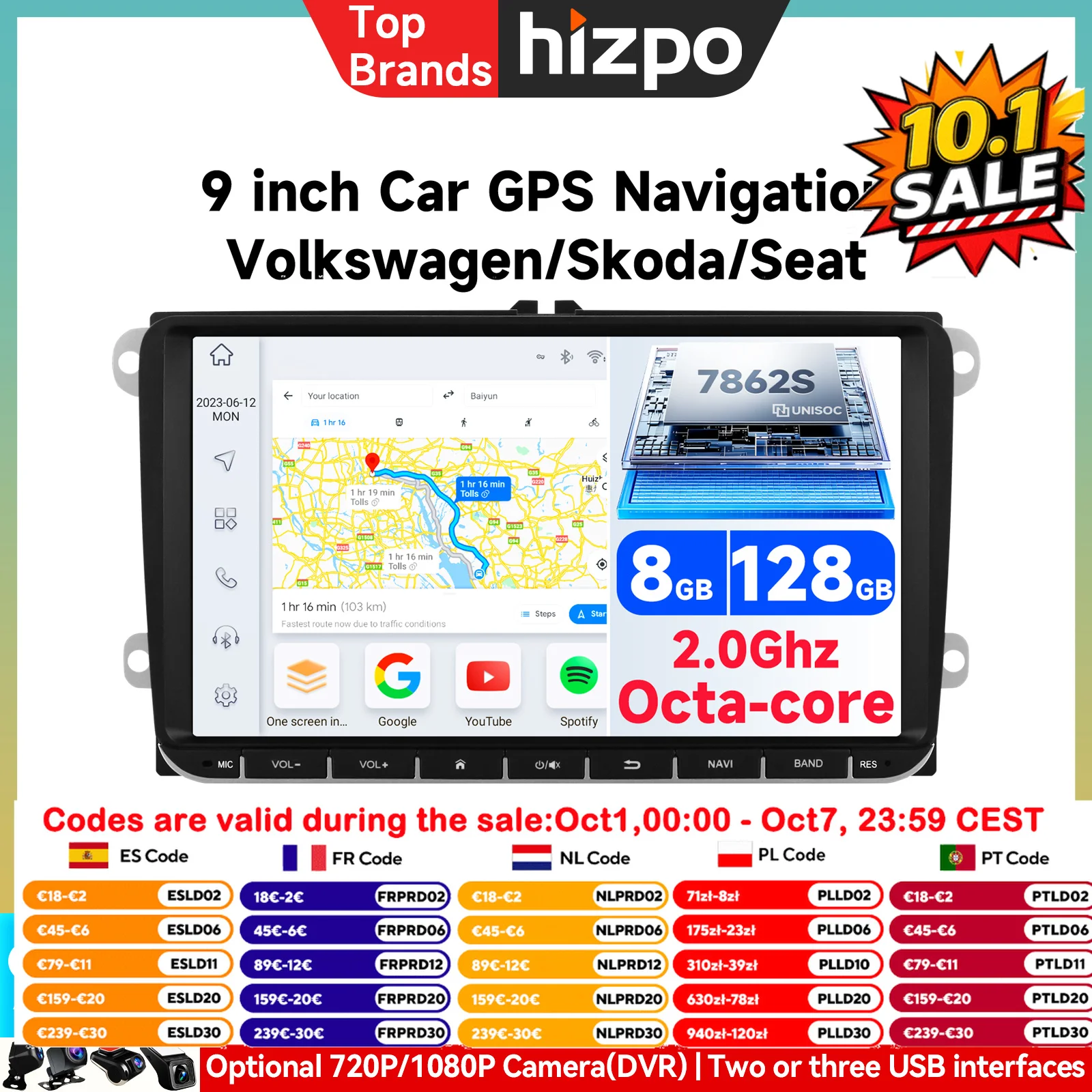 Autoradio Android 7862 con Carplay e GPS per VW Volkswagen Skoda Octavia Golf 5 6 Touran Passat B6 Polo Jetta, Lettore Multimediale 2Din