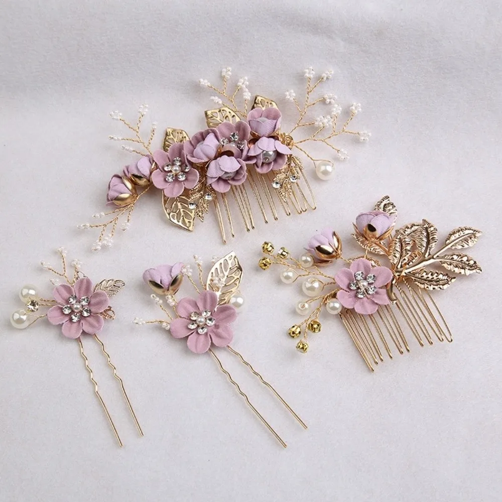 4pcs Tiaras Artificial Flower Bridal Hair Combs Pearl Comb Handmade Wedding Hair Decorative Sweet Headdress Bridal Wedding image 3