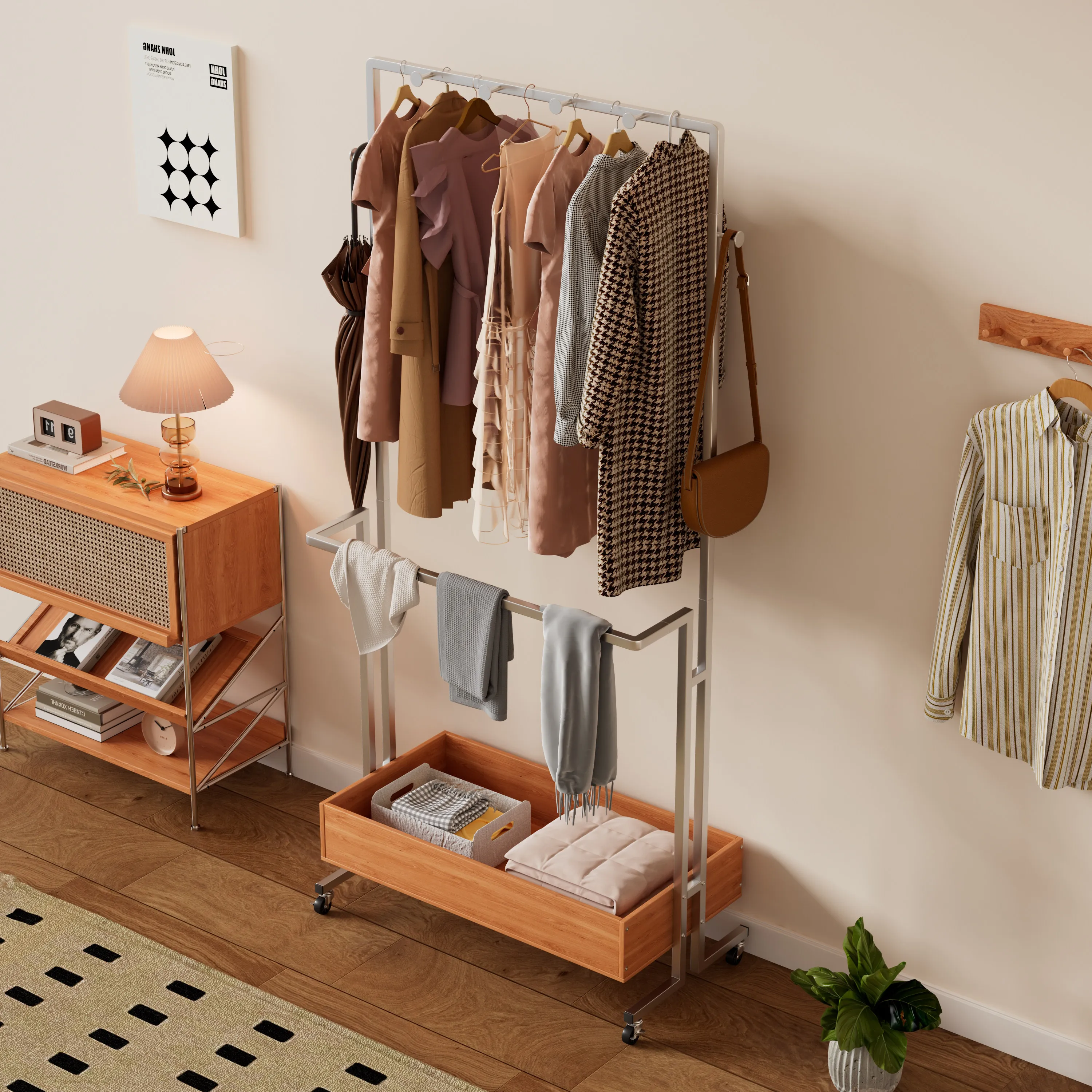 Coat rack Floor-to-ceiling bedroom hanger Home-style creative design Internet celebrity clothes storage rack Multi-layer