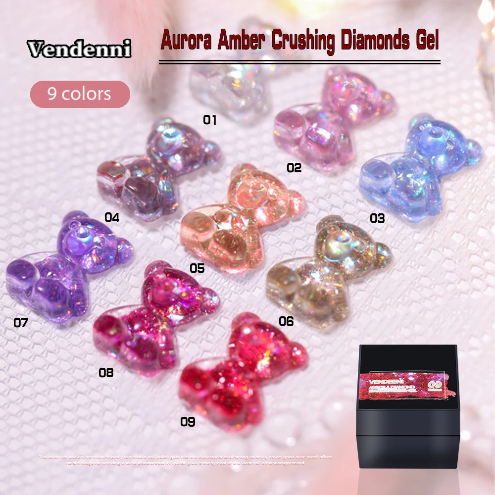 Vendeeni 9 Colors/set Aurora Amber Broken Diamond Gel Nail Polish Soak Off UV LED Glitter Sequins Manicure Nail Varnish