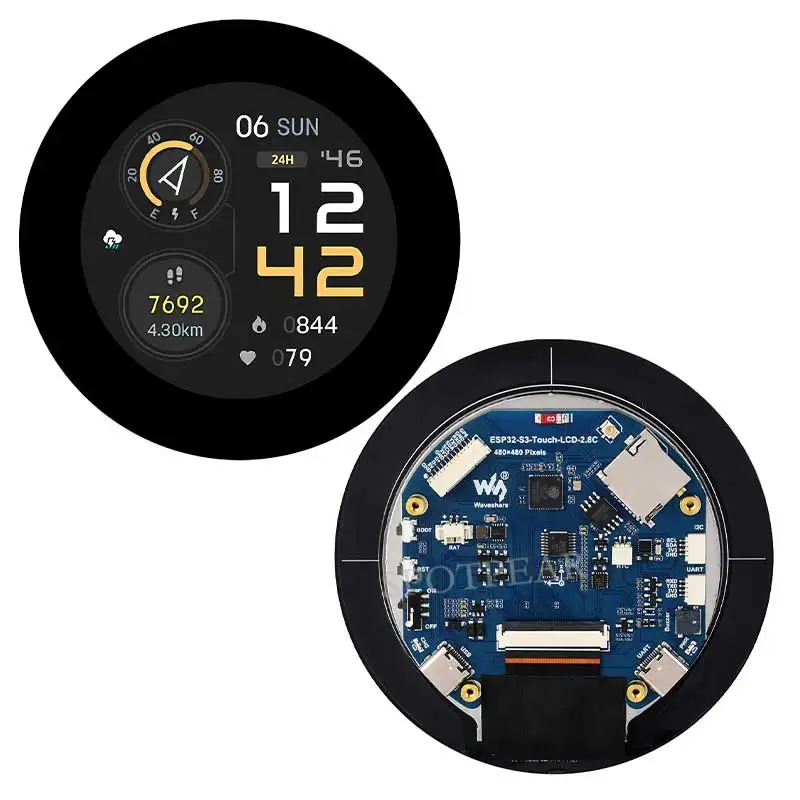 Carte de développement ESP32 S3, écran LCD rond, capteur QMI8658, micro, SD, MP3 Audio, port de batterie LVGL, HMI pour A, 2.8 pouces, 480x480