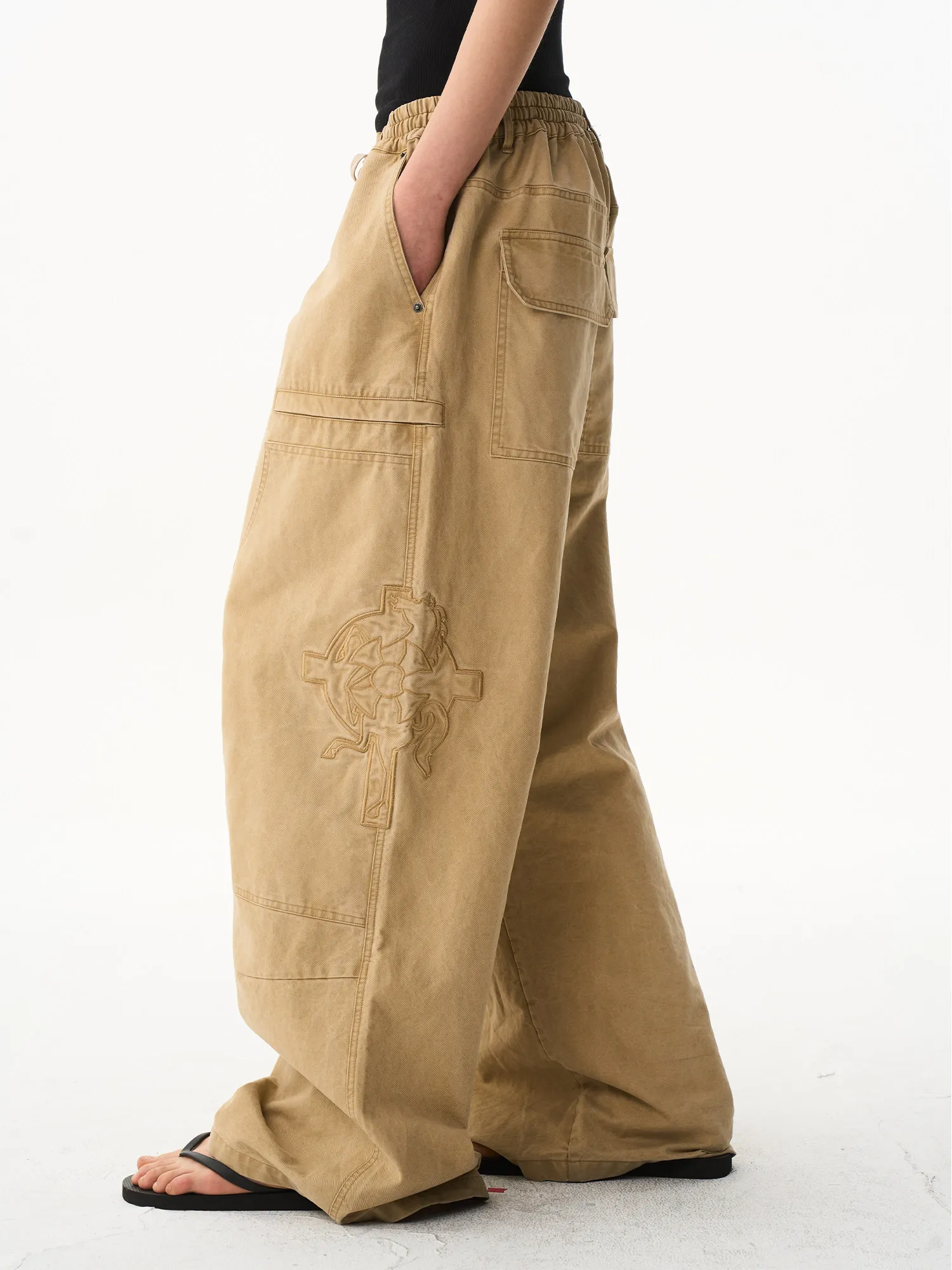 Embroidery Washed Logging American Loose Casual Tooling Baggy Pants