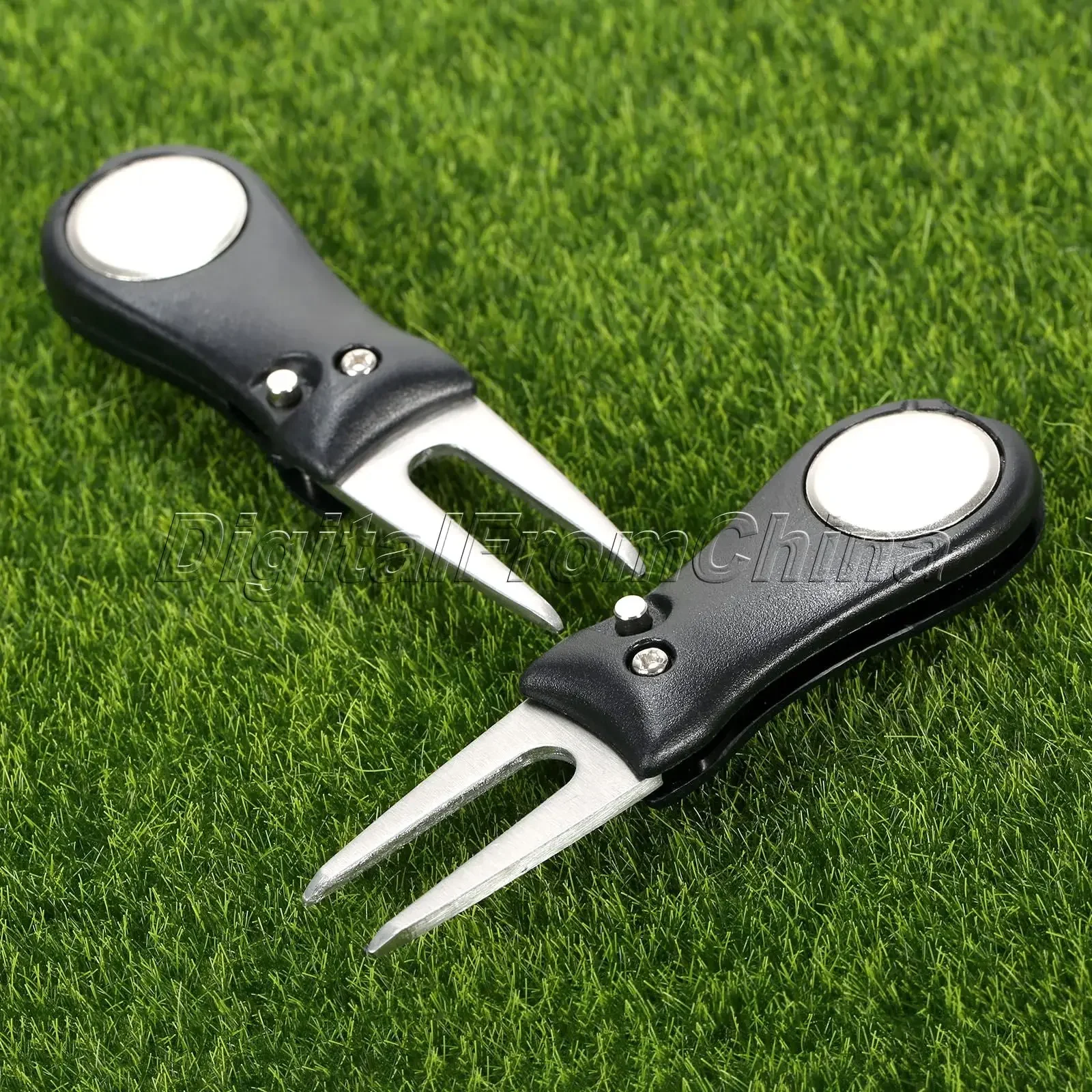 2Pcs Golf Ball Putting Green Divot Fork Pitch Mark Switchblade Repair Kit Lawn Golf Ball Marker Repair Tools Pitch Putting Forks