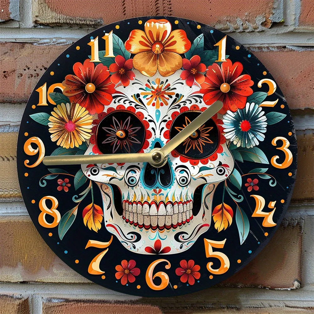 Silent Aluminum Wall Clock With 2D Effects- Perfect For Winter Apartment Decor, Valentine'S Day & Día De Muertos In Mexico Theme