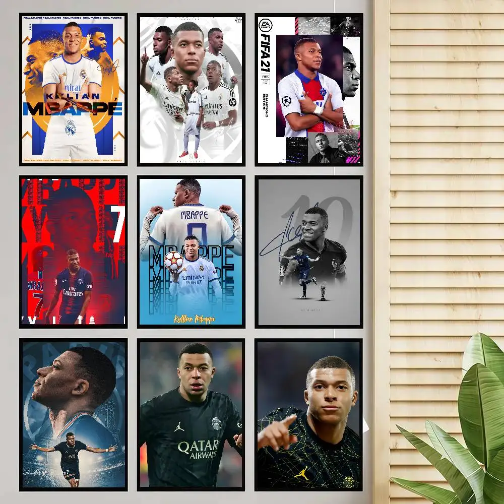 Star K-Kylian Football M-Mbappe Poster Self-adhesive Art Room Entrance Restaurant Wall Decor Art Painting