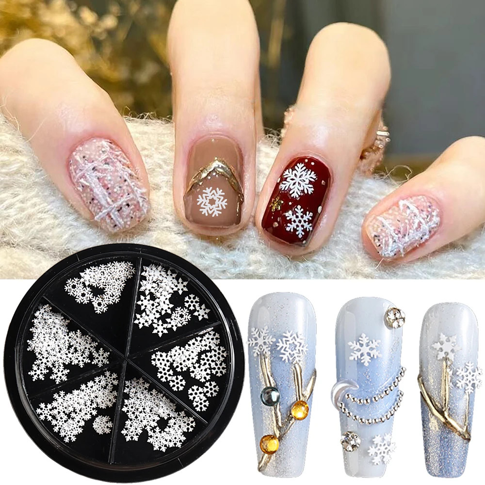 White Snowflakes Nails Charms, 3D, acrílico, misturado, flocos, Nail Art Decorações, inverno, Natal, DIY, Acessórios de Manicure, GLX266