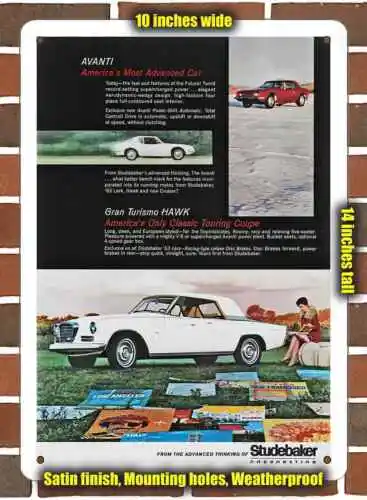 Metal Sign - 1963 Studebaker Avanti and Gran Turismo Hawk- 10x14 inches