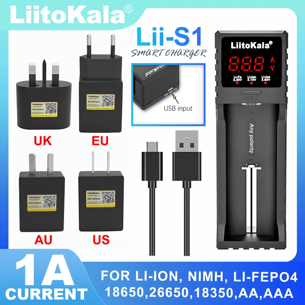 Liitokala Lii-S1  Lii-S2  26650 AA AAA 18650 18350 18500 3.7V 1.2V 3.2V 3.8V Rechargeable Battery Charger