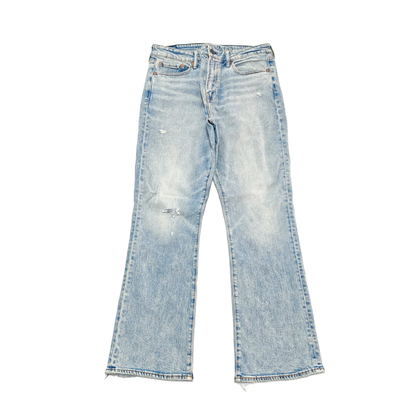 

Джинсы с низкой посадкой, облегающие, с рваными элементами, микро-клеш, из денима, выстиранный синий цвет, на эластичной резинке, молодежные, из смесового хлопка и полиэстера, для зимы