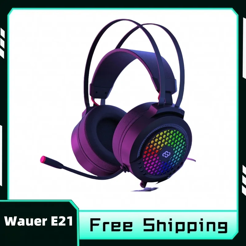 Игровая гарнитура Wauer E21, 7.1, стерео наушники SVirtual Surround с басами и микрофоном, светодиодная подсветка для компьютера, ПК, геймера, складные наушники