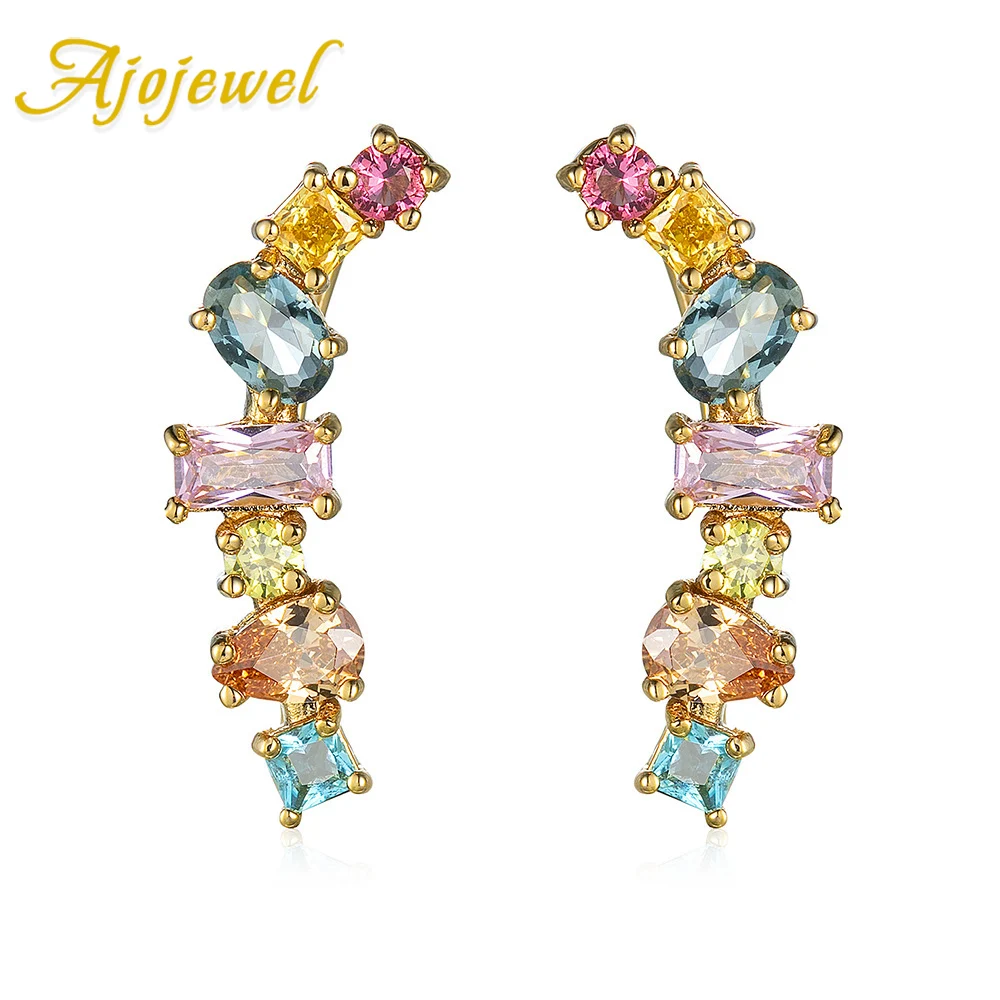 

Ajojewel Rainbow Zirconia Clip on Earrings For Women Colorful Geometric Stone Jewelry Luxury Gifts 2024