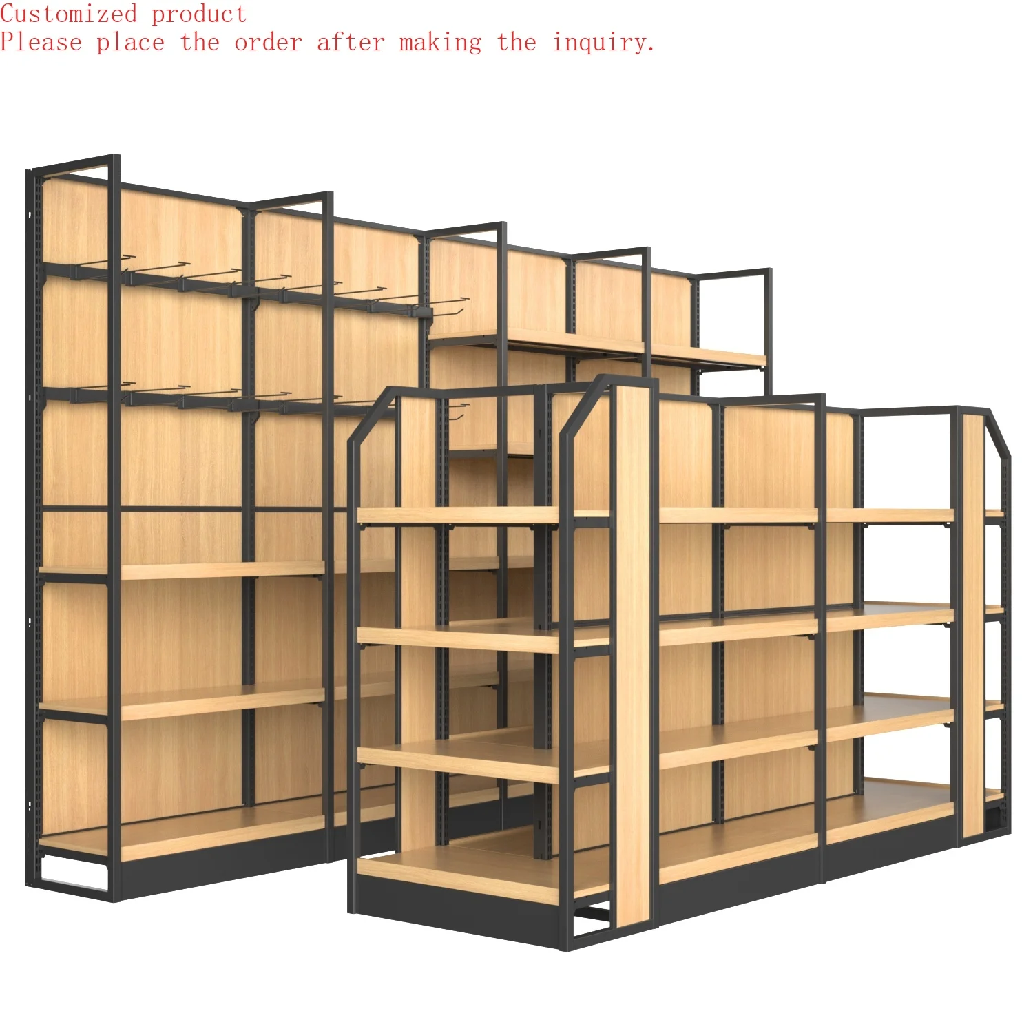 

Custom.Steel and Wood Shelving Double-sided Display Cabinet Floor Combination Light Duty Supermarket Storage Mall Rack
