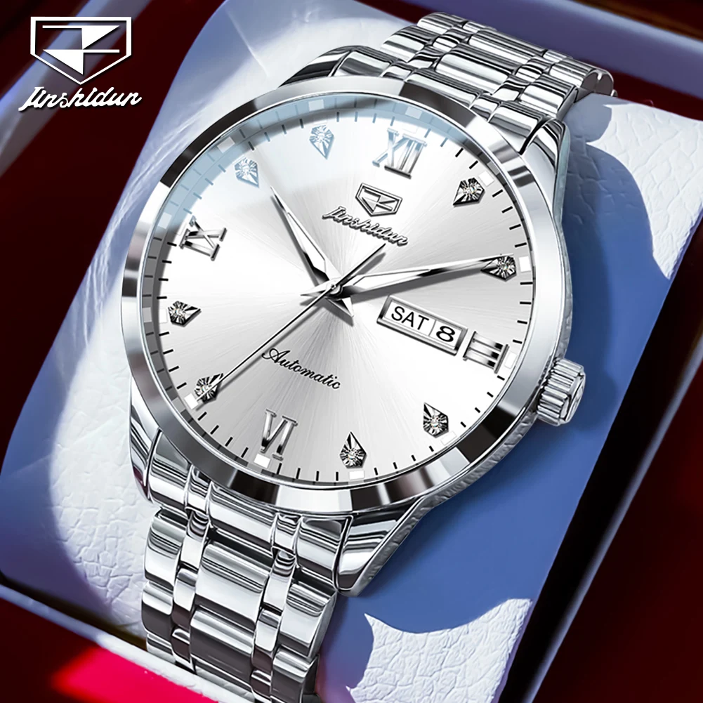 

JSDUN модные мужские часы оригинальные водонепроницаемые светящиеся двойные календари роскошные автоматические механические мужские наручные часы из нержавеющей стали