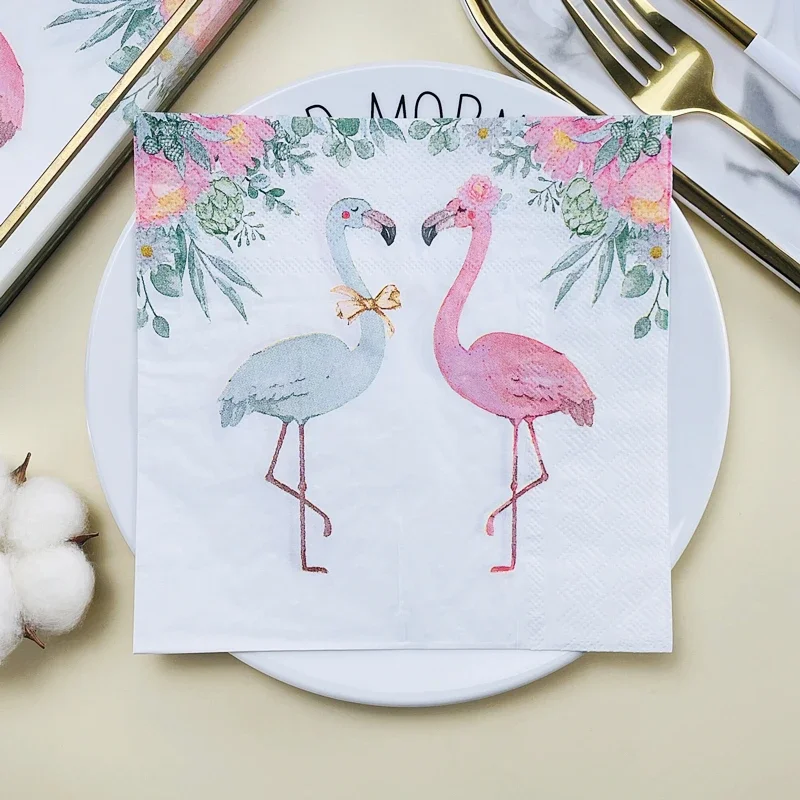20pcs/Pac 2Ply Flower Flamingo Printed Napkin Hotel Wedding Party Table Setting Paper Lipstick DIY Butterfly Bone Bart Paper