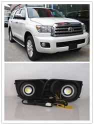 LED Fog Light Assembly For  Toyota Sequoia 2008 2009 2010 2011 2012 2013 2014 2015 2016 Front Bumper Fog lamp Angel Eye Daylight