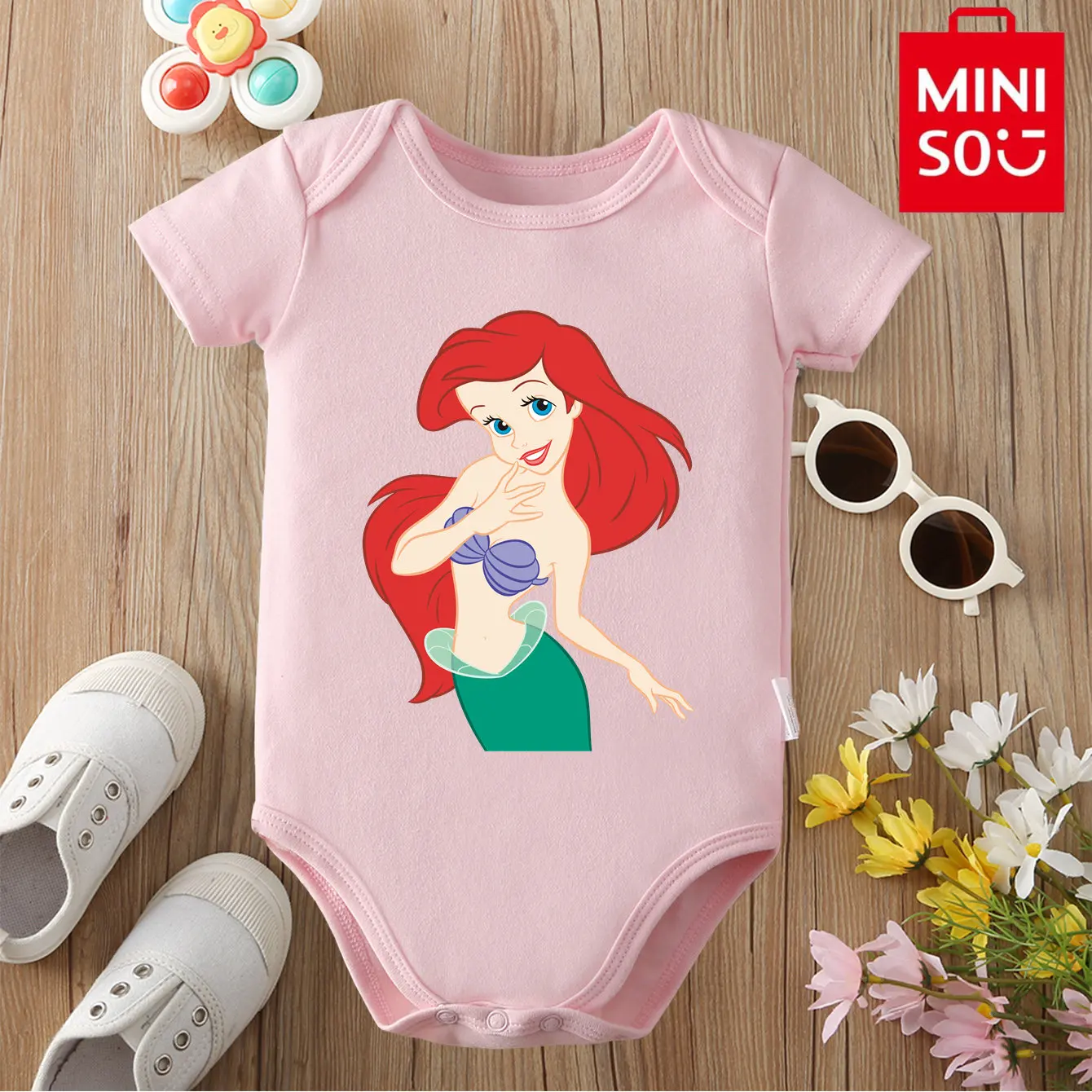

MINISO Disney/Ariel, боди из 100% хлопка, мягкая детская одежда, лучший подарок для ребенка, комбинезон-комбинезон для детей от 0 до 12 месяцев, милый новорожденный