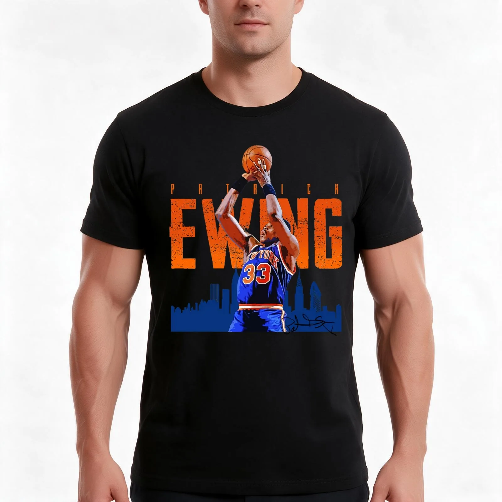 Patrick ewing T-Shirt, Summer Casual Cotton Tee, Oversized Streetwear Tops, Vintage Graphic Print, Loose Fit Short Sleeve