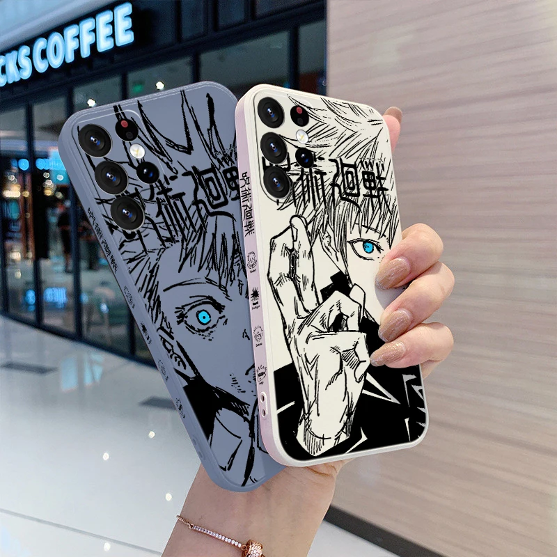 Jujutsu Kaisen Gojo Fashion For Samsung Galaxy S24 S23 S22 S21 S20 FE Ultra Plus S10 Lite 5G Liquid Left Rope Phone Case