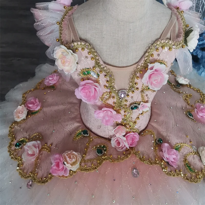 المهنية عالية الجودة أومبير الخوخ الاطفال الفتيات النساء الكبار الزهور أداء المنافسة الباليه توتو