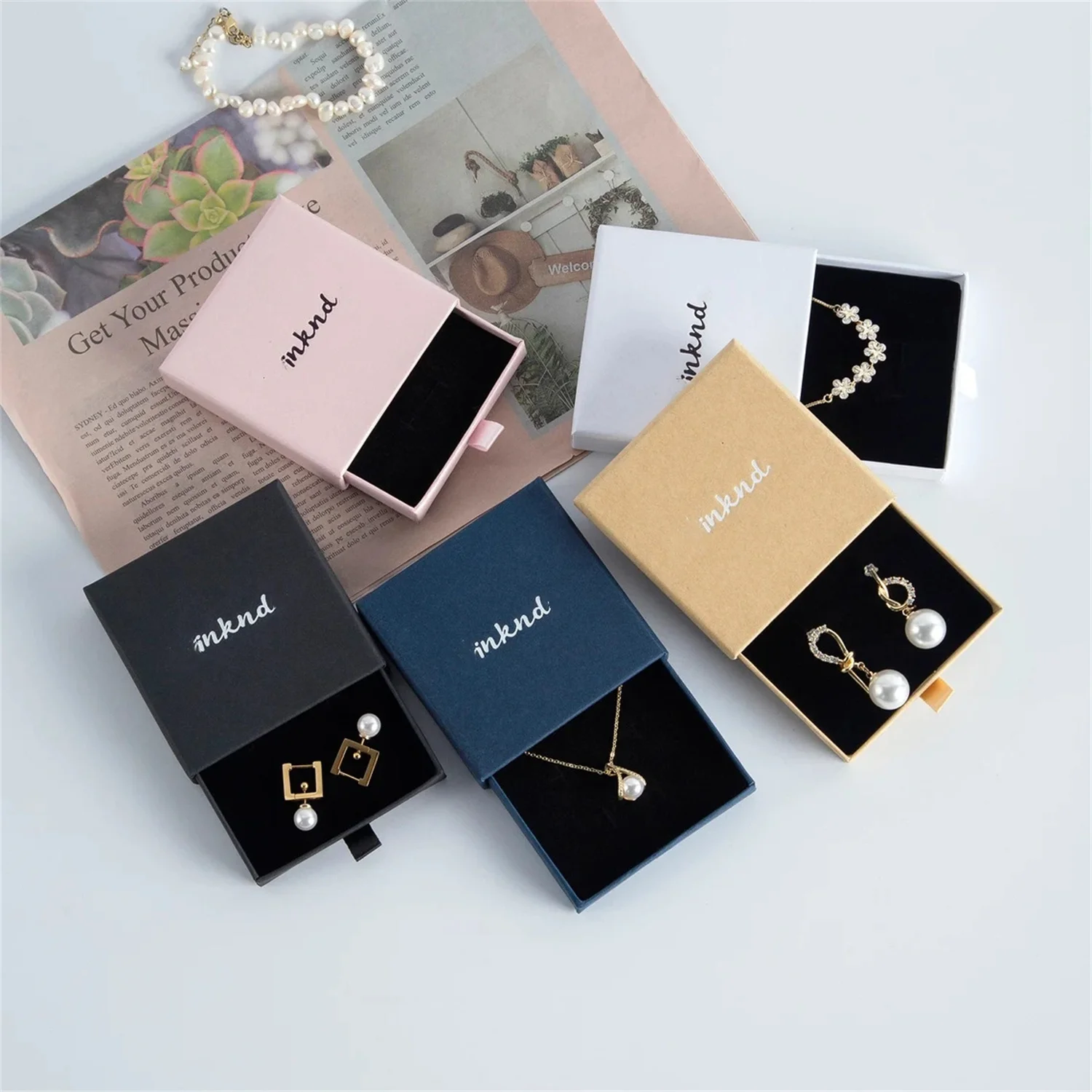 

50pcs Paper Box Custom Jewelry Drawer Box Personalized Logo Small Jewelry Packaging Box Bundle Cardboard Box Necklace Earrings R