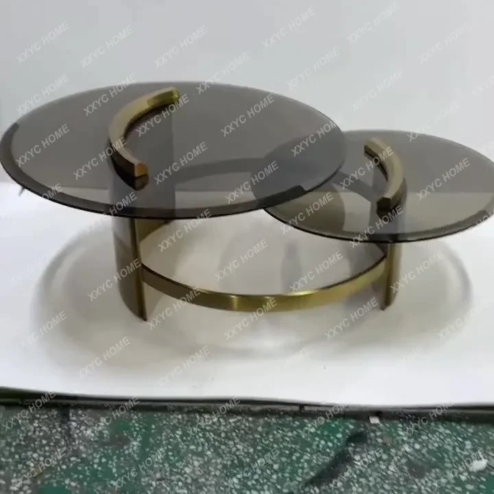 Modern simple metal double-layer coffee table transparent glass tea table