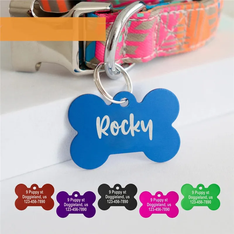 Personalized Pet ID Tag Dog Cat Nameplate Address Number Aluminum Collar Accessories Free Engraving ID Tags for Collar