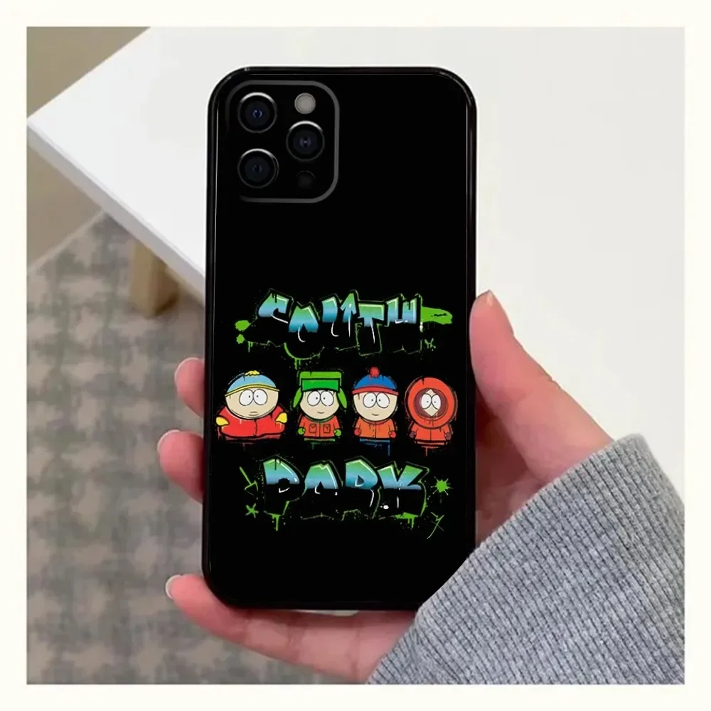 Anime S-South P-Park Phone Case For iPhone 16,15,14,13,12,11,Pro,X,XS,Max,XR,Plus,Mini Soft Black Cover