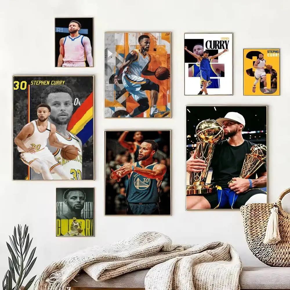 Basketball Superstar S-Stephen Curry  Poster Waterproof Wall Art Sticker For Bar Living Room Vintage Decor High Quality Print
