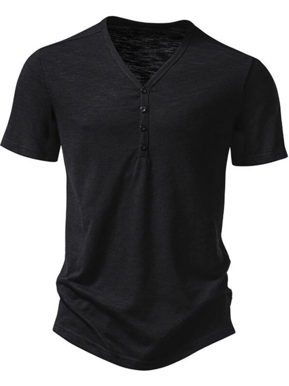Loose Fit Men's V-Neck Short Sleeve T-Shirt Breathable Casual Style Polyester Cotton Blend Summer Top Trendy Youthwear