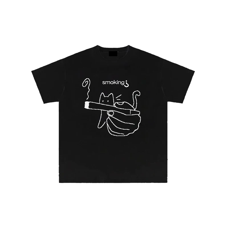 Men's t shirt pure cotton smoking? Fun cat print t shirt Harajuku y2k casual o collar short sleeve for men and women
