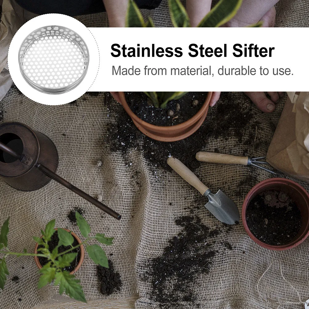 2Pcs Round Garden Sifting Sieve Stainless Steel Soil Filter for Planting Compost Soil Preparation Sand Stone Removal Gardening
