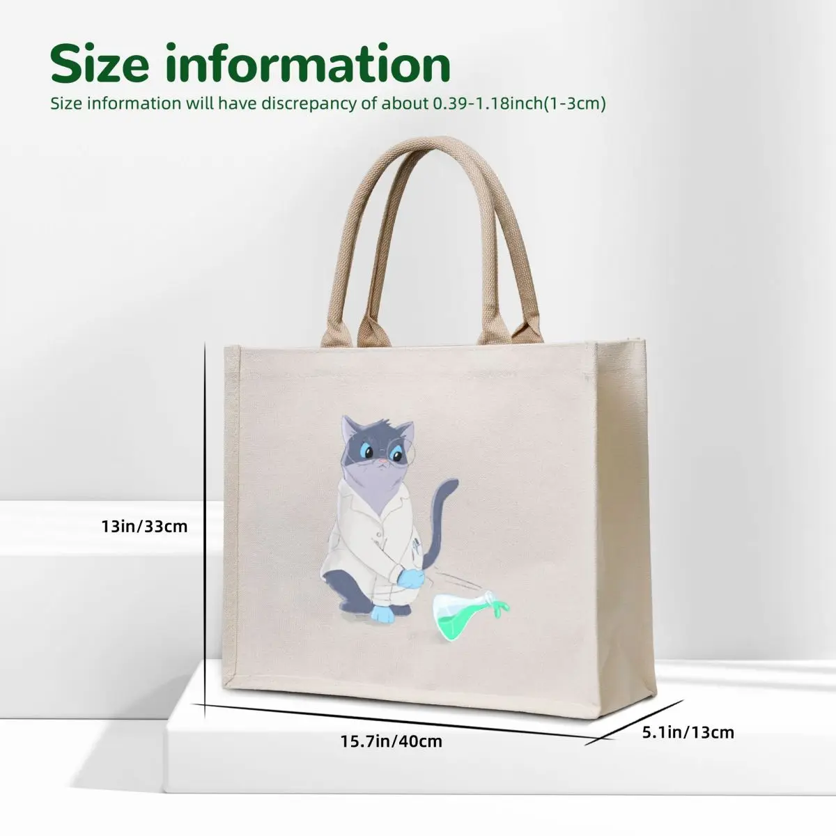 Curious Science Cat Tote Bag personalized tote bag sac pour femme cute pouch bag shopping trolley
