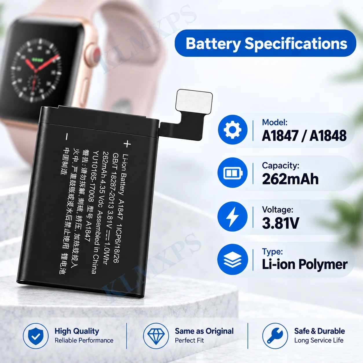 262mAh A1847 A1848 Battery Replacement for Apple Watch Series 3 38mm Li-ion Polymer Rechargeable Battery Repair Part