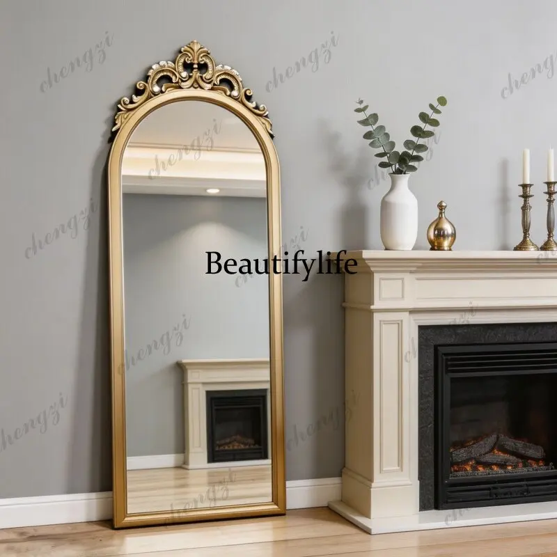 European retro arched full-length mirror high-end light luxury living room mirror clothing store cloakroom