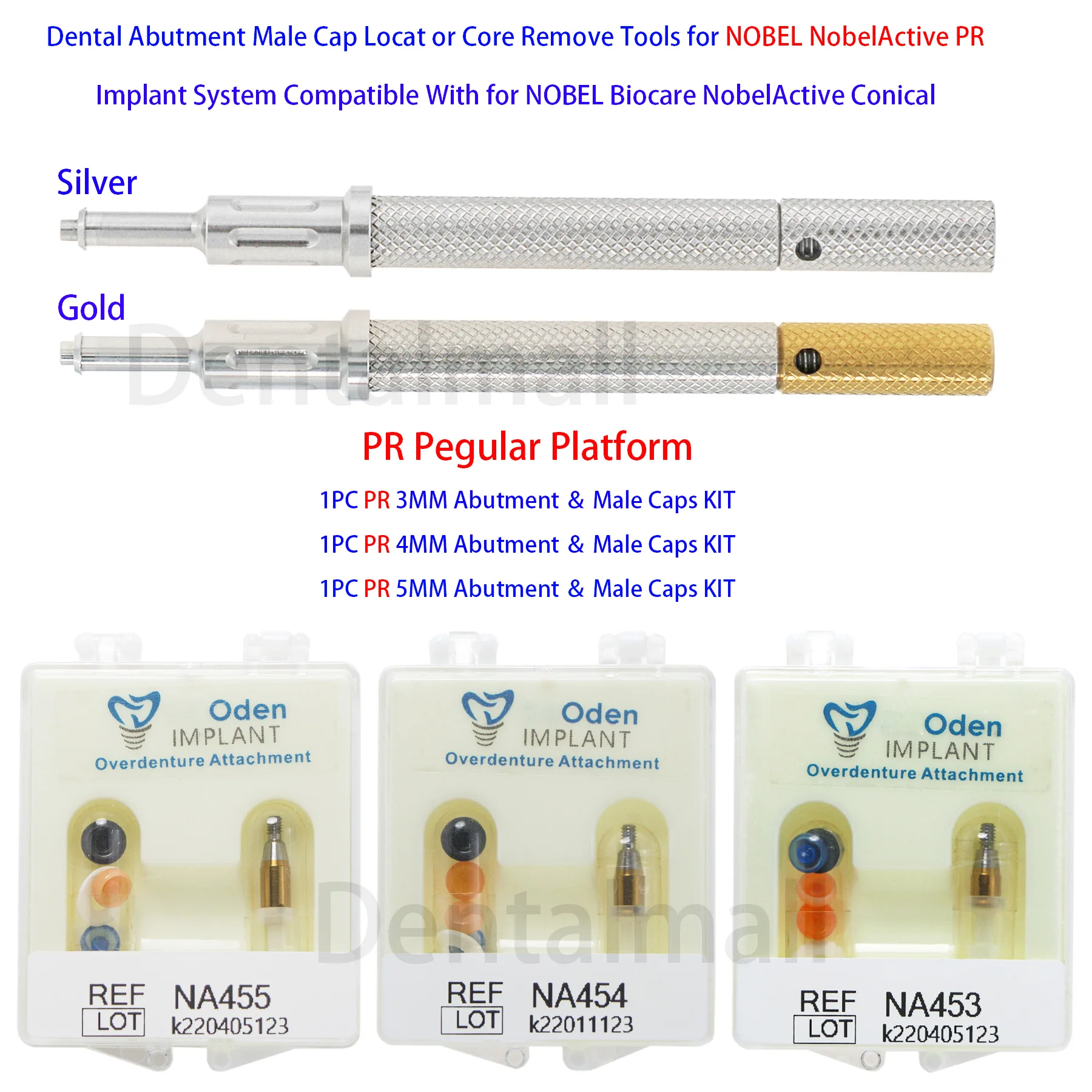 Dental Implant Attachment Abutment Male Cap Remove Locator Core Tool for NOBEL Nobel Active RP Regular Platform 3/4/5MM